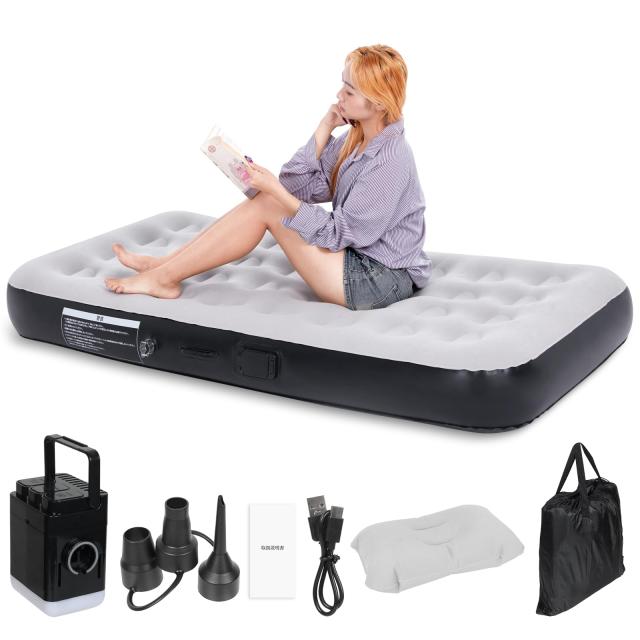 エアーベッド 電動 ポンプ内蔵 持ち運び便利 簡単収納 25cm 極厚 枕付き エアマット 耐荷重300kg エアーベッド シングル 災害マット キャの通販は