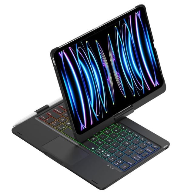 360回転 2025/2024 iPad Pro 11 インチ M5/M4 キーボード ケース タッチパッド バックライト付き 折りたたみ キーボード カバー 一体型