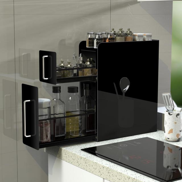 ママ倉 【全面的にアップグレードしました】隠せる調味料ラック 2段 幅14.4cm 奥行35cm 高さ46cm 台所用 大容量 引き出し式 コンロ横 キの通販は