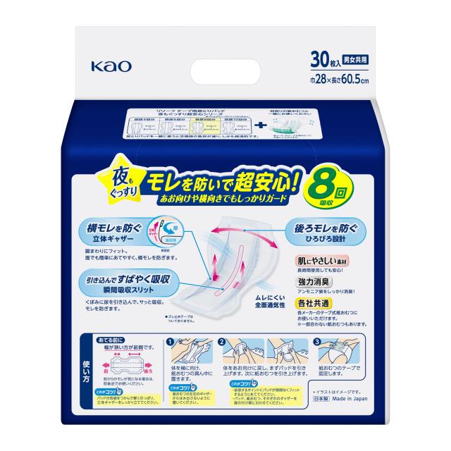 リリーフ 【ケース販売】 テープ式おむつ用パッド 夜もぐっすり超安心8回分 120枚 (30枚×4パック) 【ネット限定】