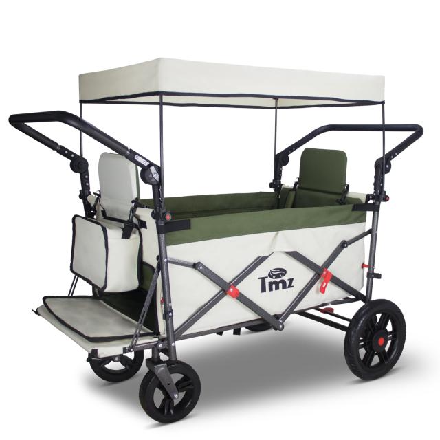 TMZ キャリーカート アウトドアワゴン、折りたたみ式、シートとシートベルト付き多機能カート、荷室拡張可能、前後ダブルプッシュハンド