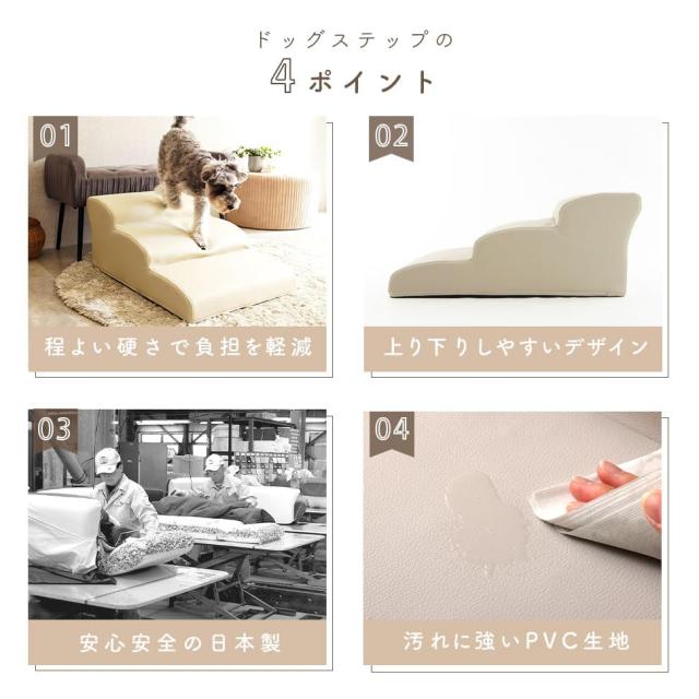 セルタン(Cellutane) ドッグステップ 3段 ワイド グレー PVC生地 ペット用 階段 幅広 日本製 A389a-a-738GRY_5