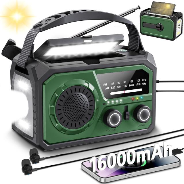 【METI認証済 16000mAh大容量】 防災ラジオ ソーラーラジオ 手回 AM/FM対応 Type-C充電 スマホ充電 Bluetooth5.3 スピーカー LEDライト