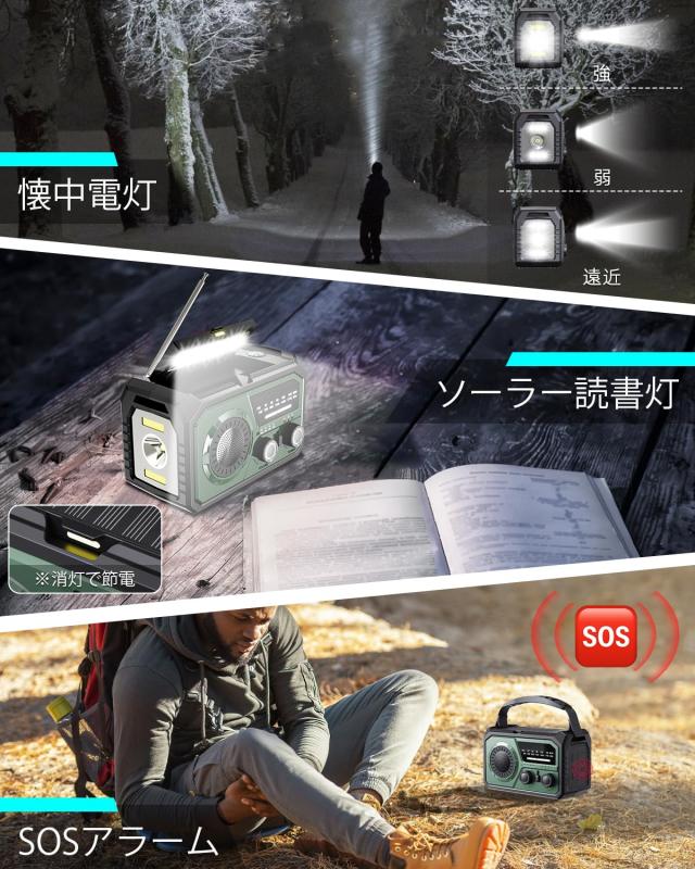 【METI認証済 16000mAh大容量】 防災ラジオ ソーラーラジオ 手回 AM/FM対応 Type-C充電 スマホ充電 Bluetooth5.3 スピーカー LEDライト_4