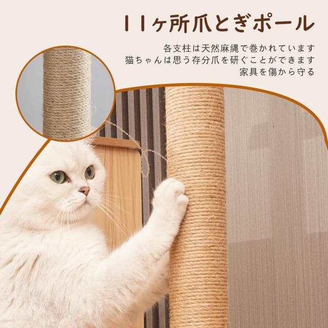 Elegaif キャットタワー 木製 猫タワー スリム 大型猫用 140cm 据え置き 省スペース 透明ボウル 宇宙船付き 多頭飼い 猫ハウス 太った猫_3