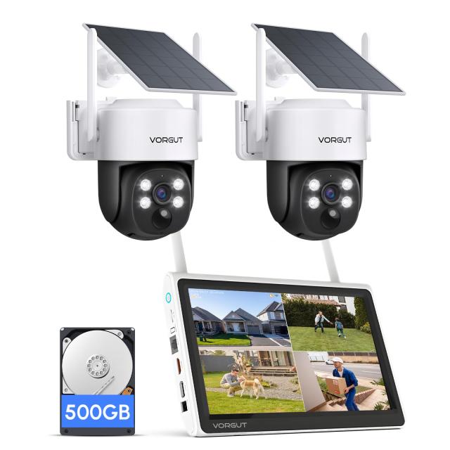 VORGUT 防犯カメラ 屋外 ソーラー 2台セット モニター付き 監視カメラ ソーラー 電源不要 工事不要 監視カメラ 400万画素 防犯カメラ モの通販は 27,831円