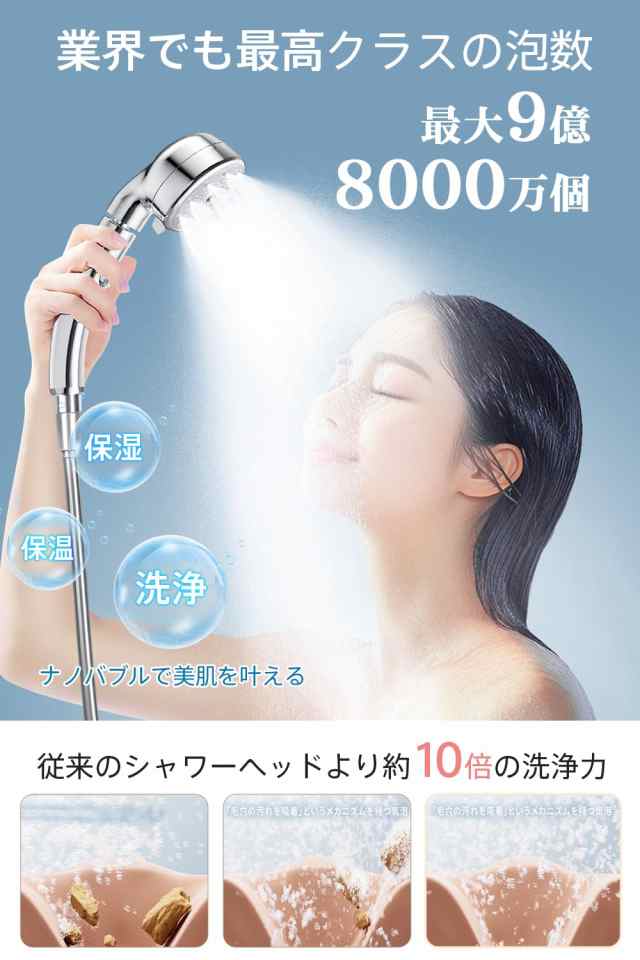 【新設計・3Dプレミアム】 シャワーヘッド マイクロナノバブル 節水シャワーヘッド 節水 360°角度調整 ＆ 上下60度の回転 手元止水 高洗の通販は