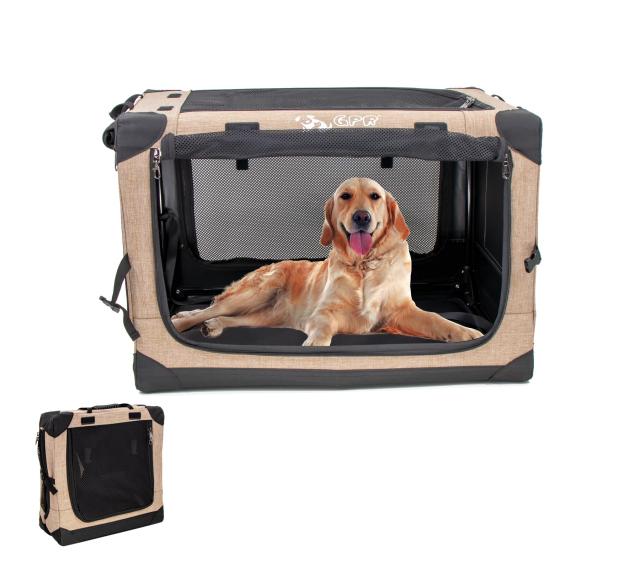 GPR ペット用ソフトクレート ペットキャリー ペットハウス 猫犬兼用 折りたたみ式 洗濯可能 取り外し可能 (カーキ, XL)