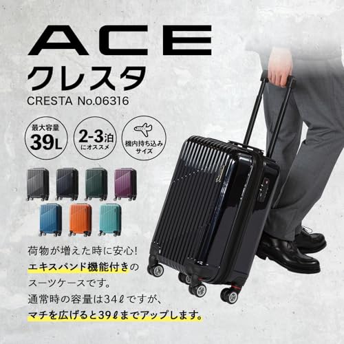 エース スーツケース キャリーケース キャリーバッグ 機内持ち込み sサイズ 1泊2日 2泊3日 34L/39L(拡張時) 容量拡張機能 双輪キャスター エース スーツケース キャリーケース キャリーバッグ 機内持ち込み s