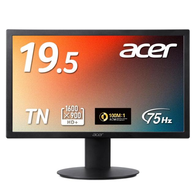 Acer モニター 19.5インチ HD+ (1600x900) 非光沢 TN 75Hz 6ms (GTG) NTSC 72% HDMI 1.4 ミニD-Sub 15ピン スピーカー・ヘッドフォン端子
