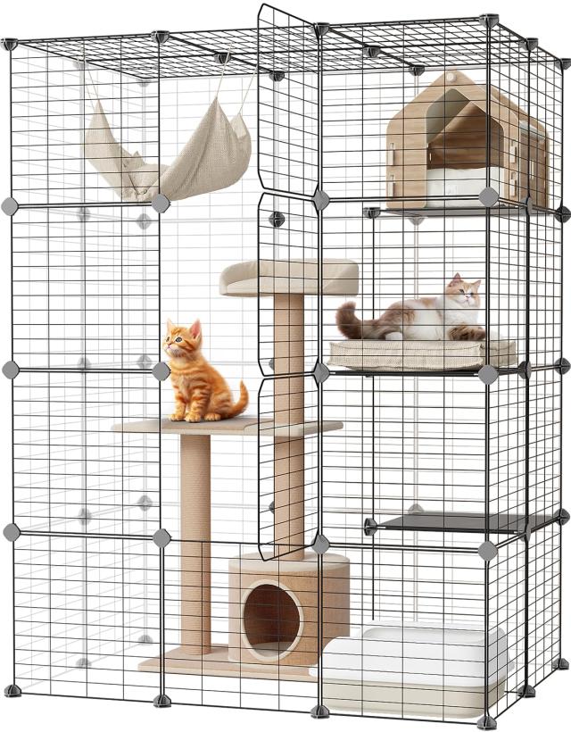 Topzoo 猫 ケージ 大型 3段 多頭飼い キャットケージ 大型猫 猫用ケージ 広い 組立簡単 組替え自由 おしゃれ キャットケージ 大きい 足場