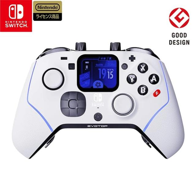 EVOTOP White ゲームコントロー ラー Nintendo Switch/PC対応 【任天堂ライセンス商品】 多機能LCDタッチスク リーン搭載 ワイヤレス 無線
