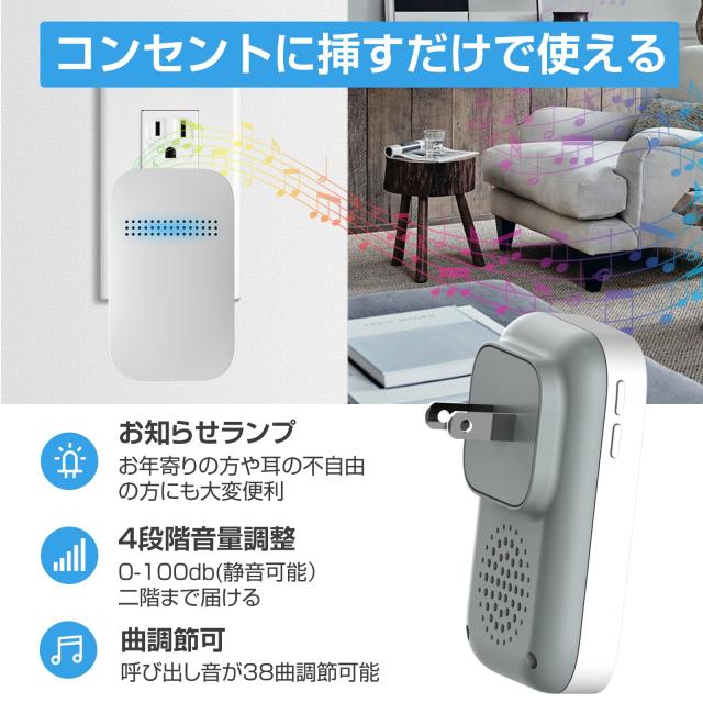 AOYIKO ワイヤレスチャイム 自動発電 玄関チャイム 電池不要