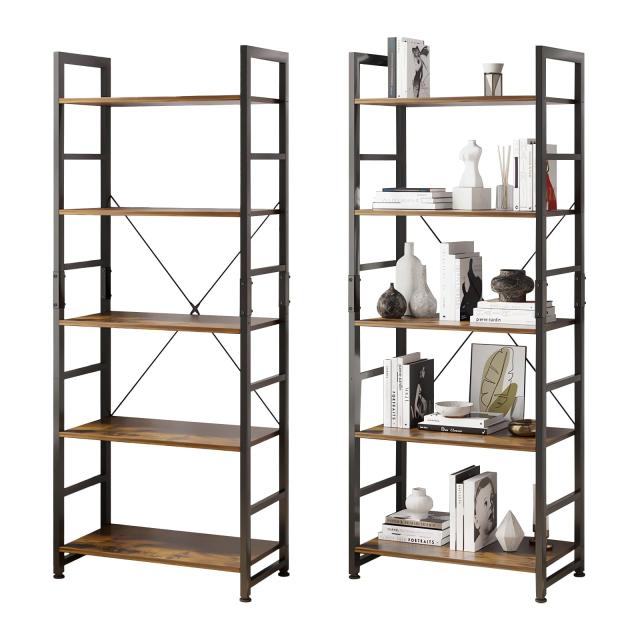 Fuwata オープンシェルフラック 本棚 ５段本棚 大容量 多機能収納ラック 木製ラック シェルフ 棚 寢室 リビングルーム ホームオフ ィス (