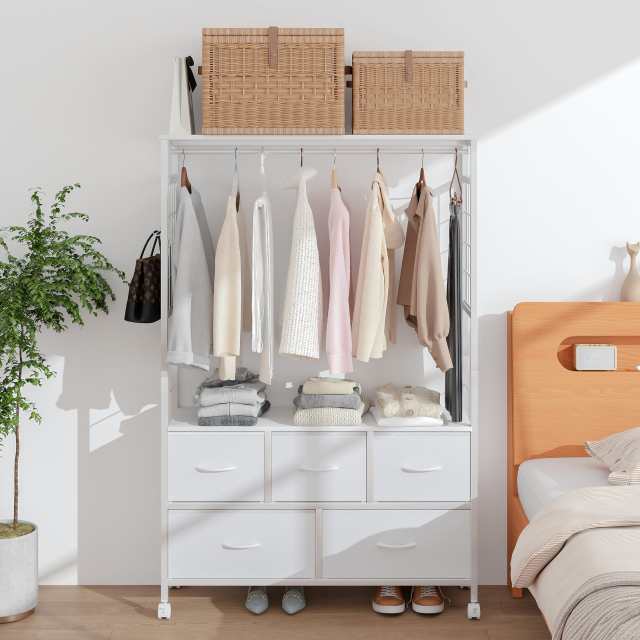LunarLight ハンガーラック 幅100奥行30高さ150cm パイプハンガー ワードローブ クローゼット引き出し 洋服掛け 衣類コンパクトで収納付の通販は