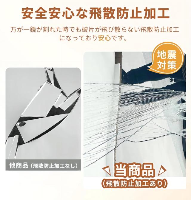 ミルオ君の鏡工房 全身鏡 姿見鏡 鏡 姿見 全身ミラー スタンドミラー 等身大鏡 ダンスミラー 全面鏡 3WAY使い 壁掛け スタンド付き 飛散_4