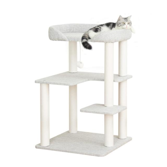 LULUCAT キャットタワー 据え置き 高さ93cm おしゃれ 宇宙船 多頭飼い コンパクト インテリア性 低め 低い 麻生地張り スリム コーナー