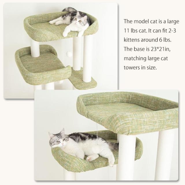 LULUCAT キャットタワー 据え置き おしゃれ クッション入りベッド 高さ135cm 多頭飼い コンパクト シニア猫 冬夏兼用 夏用ござ付き 大型