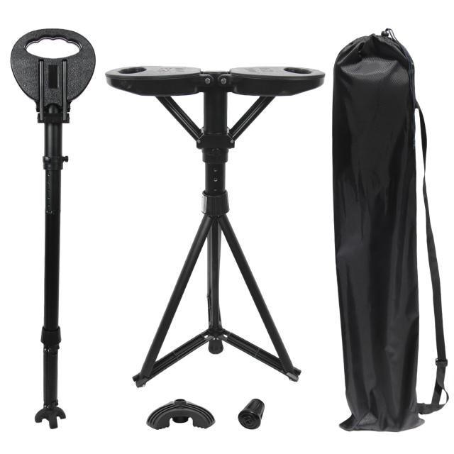 ALEVMOOM折りたたみ杖 ステッキチェア 椅子になる杖 座れるステッキ アウトドア杖 3本脚安定性高い 高さは95cmまで調整可能 耐荷重250kg