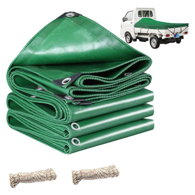 POSTEK 軽トラック荷台シート 荷台カバー 1t・1.5t・2t対応 防水仕様 エステル帆布 四隅加固 UVカット 耐凍・耐候性 (1.9m*2.1m, 緑)