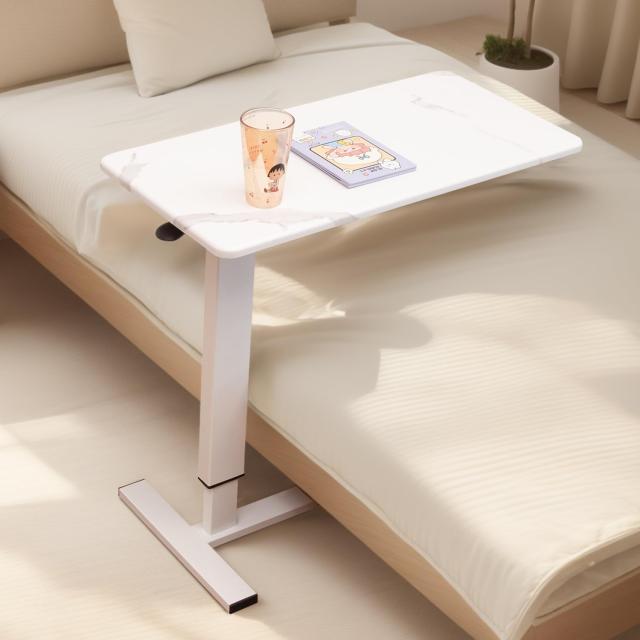 Qucover サイドテーブル 昇降式テーブル ベッドテーブル 介護 キャスター付き 幅80cm 高さ67-90.5cm ガス圧昇降 無段階高さ調節 PCテーブ