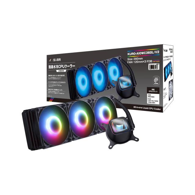 玄人志向 水冷 CPUクーラー LED モデル 360mm (120mm PWMファン×3) ASETEK 製ラジエーター搭載 KURO-AIOWC360L/V2