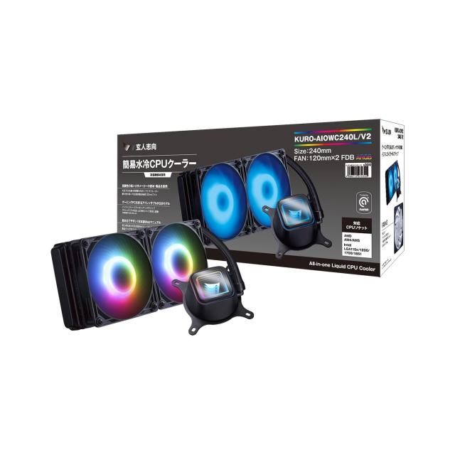 玄人志向 水冷 CPUクーラー LED モデル 240mm (120mm PWMファン×2