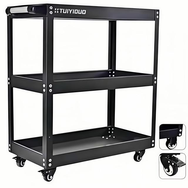 TUIYIDUO 三段 【耐荷重200kg】合金鋼 ツールカート 工具ワゴン 工具カート ドライバーホルダー 工具箱 ツールボックス キャスター付き D