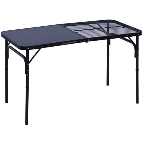 キャンパーズコレクション 山善 アウトドアテーブル 120×60cm 折りたたみ タフライト ハーフメッシュ 高さ2段階 キャンプ ブラック HM