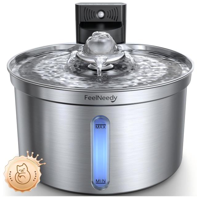 猫 給水器 コードレス充電式 自動 FEELNEEDYステンレス製 ペット用ウォーターボウル 3段階水流モード（センサー/間欠/連続） 多層フィル
