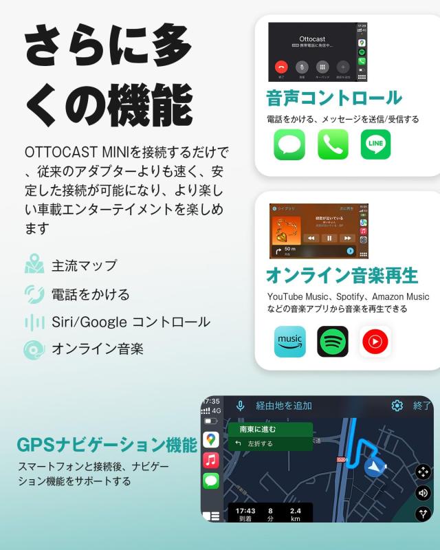 オットキャスト OTTOCAST MINI【2025最新Miniワイヤレスアダプター】CarPlay＆AndroidAutoをワイヤレス化 プラグ＆プレイ 高い安定性 既_3