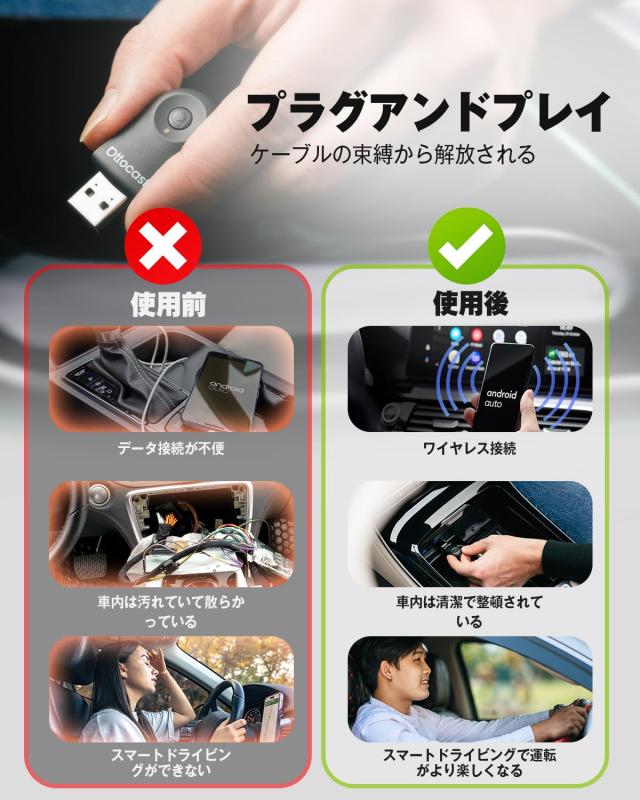オットキャスト OTTOCAST MINI【2025最新Miniワイヤレスアダプター】CarPlay＆AndroidAutoをワイヤレス化 プラグ＆プレイ 高い安定性 既_5