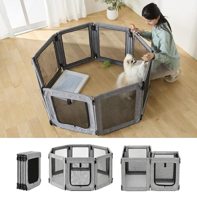アイリスオーヤマ ペットサークル ケージ 折りたたんで洗える 組み換え可能 コンパクト収納 子犬 老犬 Lサイズ グレー 123長さ x 123幅 x