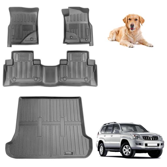 適合トヨタ ランドクルーザー プラド J120 フロアマ ット1-2列目 +ラゲッジマ ット専用設計 2003-2009 3D立体構造LAND CRUISER PRADO J12