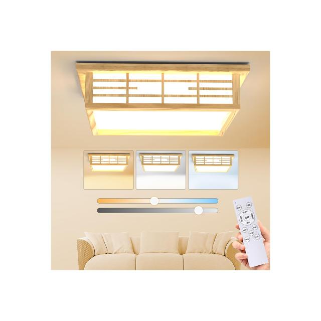 Antree Ledシーリングライト 12畳 50W 和風 四角 木目調 調光調色 天井照明器具 6500LM 省エネ 目に優しい Ceiling light 常夜灯 リモコ