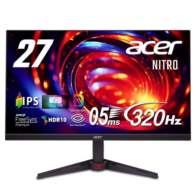 Acer 27インチ WQHD 10億7000万色 IPS 非光沢 320Hz 0.5ms(GTG) AMD FreeSync Premium DCI-P3 90% HDR10 ブルーライトシールド HDMI 2.1