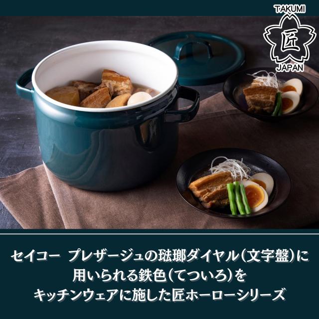 タクミジャパン(TakumiJAPAN) 両手鍋 22cm 深型 鉄緑 ホーロー IH対応