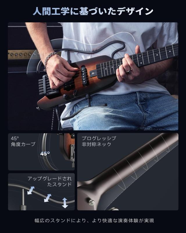 Donner HUSH-X エレキギター ヘッドレス トラベルギター ポータブル ミニエレキギター マホガニーボディ 旅行//練習に最適 サンバー_3