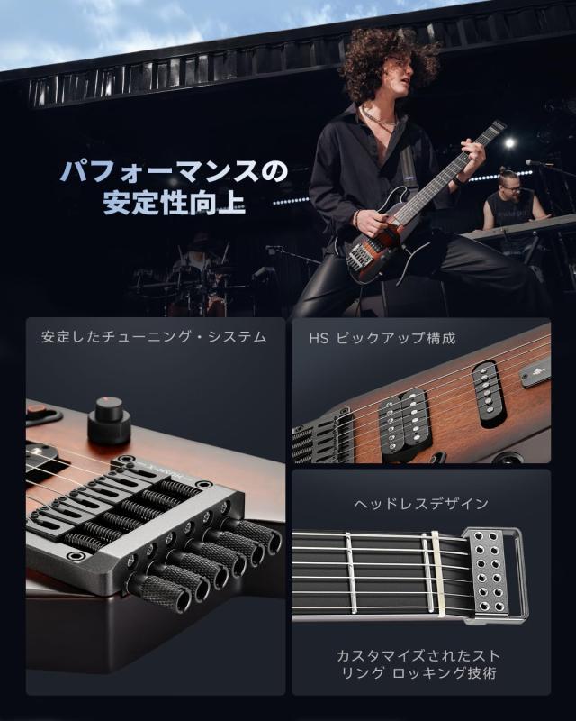 Donner HUSH-X エレキギター ヘッドレス トラベルギター ポータブル ミニエレキギター マホガニーボディ 旅行//練習に最適 サンバー_4
