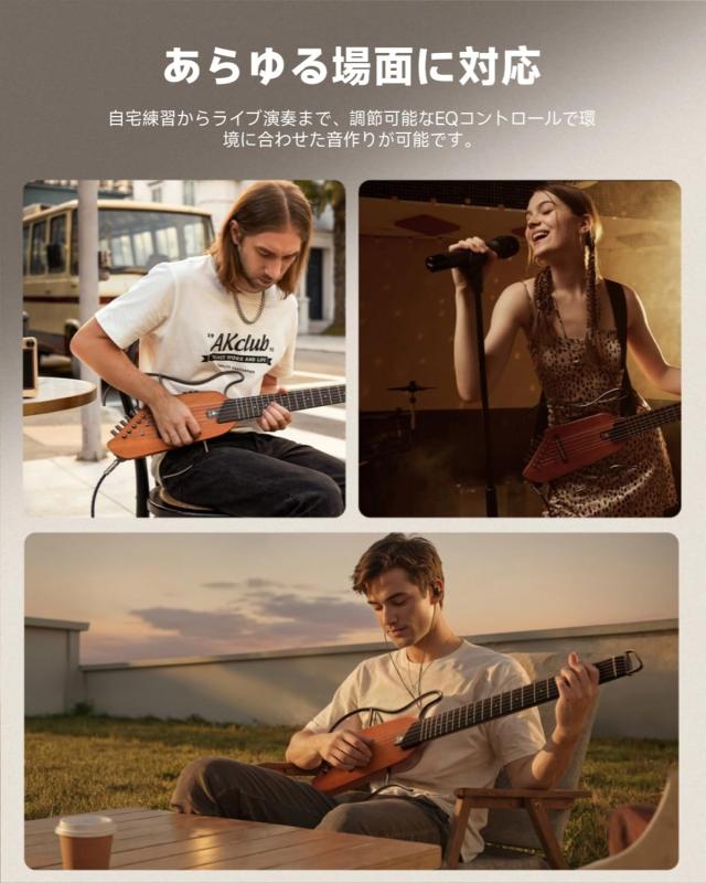 Donner トラベルギター ヘッドレスギター イヤホン付きセット マホガニーボディ ミニギター ポータブルギター 人間工学ネック 静粛性 静_5