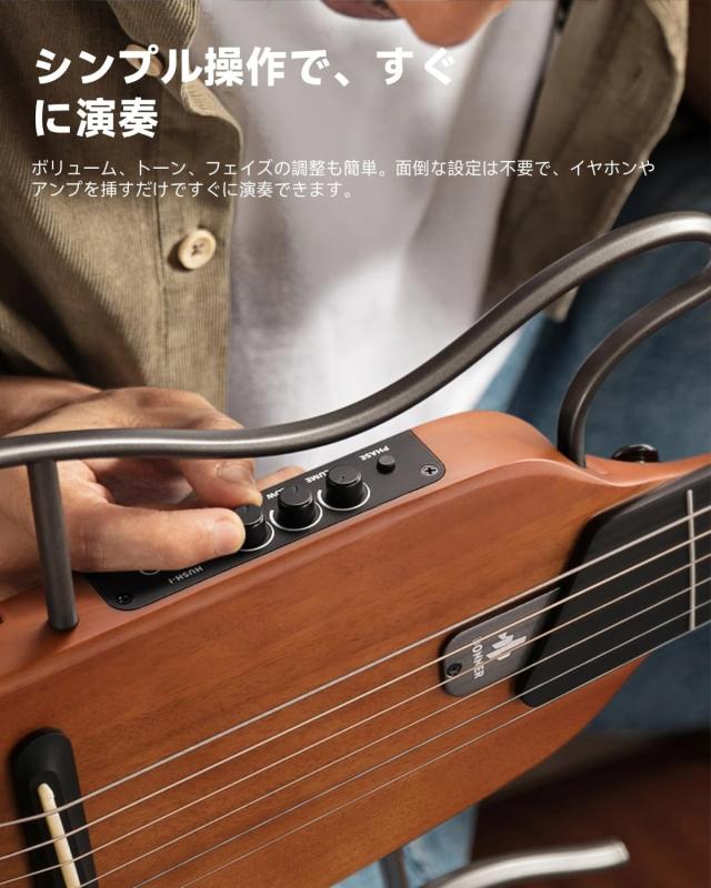 Donner トラベルギター ヘッドレスギター イヤホン付きセット マホガニーボディ ミニギター ポータブルギター 人間工学ネック 静粛性 静_6