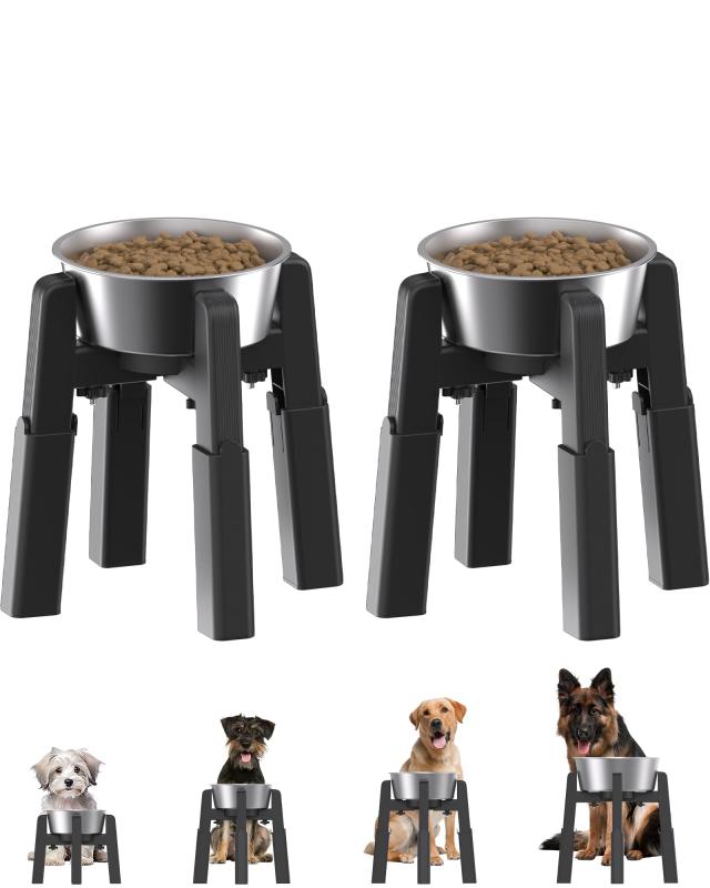 JUNSPOW 2個パック昇降式ペットボウルスタンド 【ステンレスボウル付き】 犬 水飲み フードボウル 餌入れ食器台 ご飯台 大容量適用 高さ