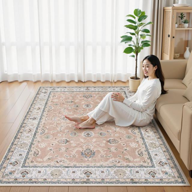 HAOCOO カーペット 200х300cm 4畳 ペルシャ風 ラグ 洗える 滑り止め オールシーズン適用 花柄 防音 耐磨耗性 軽量 抗菌防臭 リビング ダ
