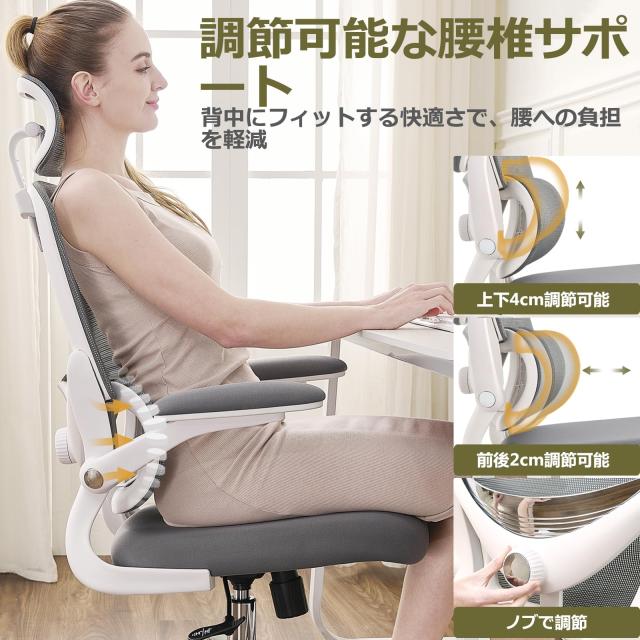 TONFARY 人間工学デスクチェア 高背もたれ メッシュ仕様 調整可能な