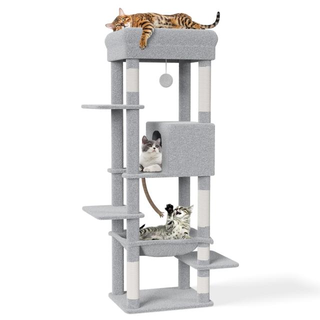 CozyMeow キャットタワー スリム 据え置き ハンモック キャットハウス