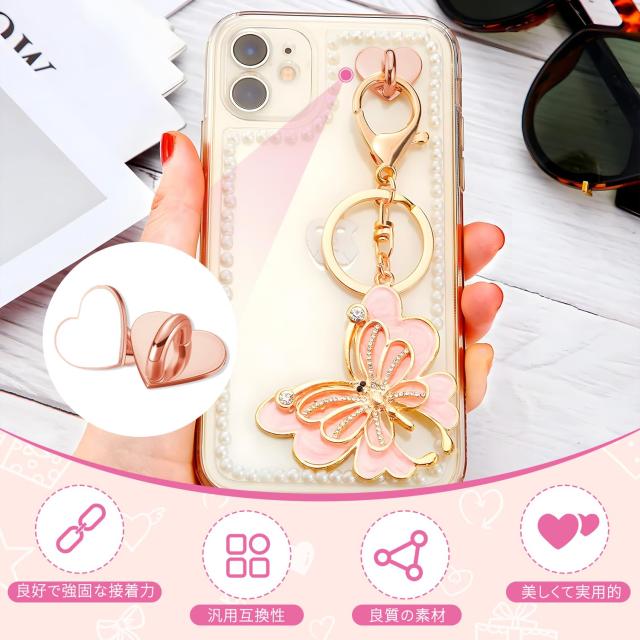 ハート キーリングハンガー スマホチャーム リボン ハンドメイド iPhone Drawheart キーリングハンガー スマホ スマホストラップ リング 2個