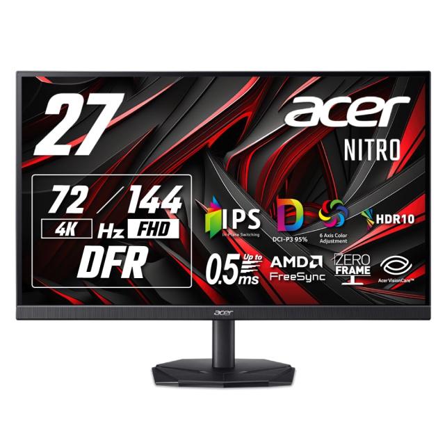 Acer Nitro 27インチ IPS 可変リフレッシュレート 144Hz(FHD) 72Hz(4K) 1ms 非光沢 10億7000万色 DCI-P3 95% AMD FreeSync HDR10 ブルー