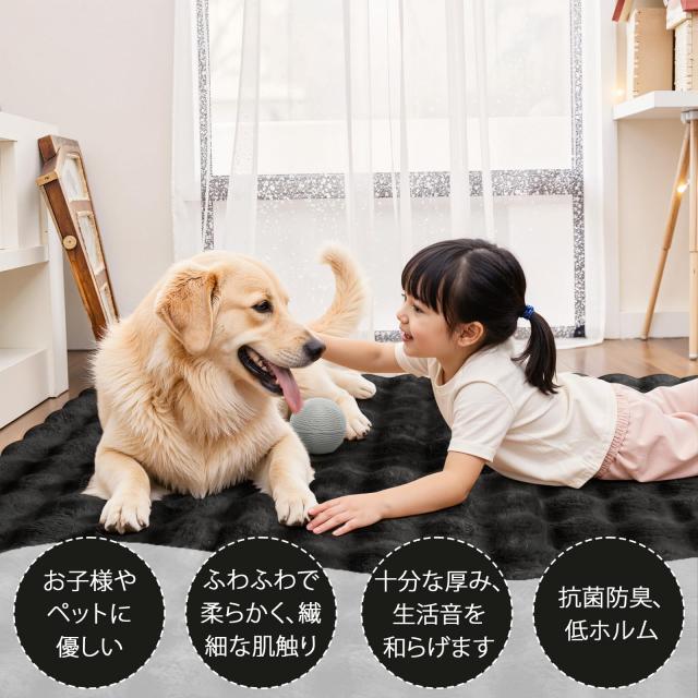 HAOCOO カーペット 約3畳 洗える ラグ 200х250cm ラビットファー調 厚手 シャギー ふわふわ 滑り止め 低反発 オールシーズン適用 北欧風_1