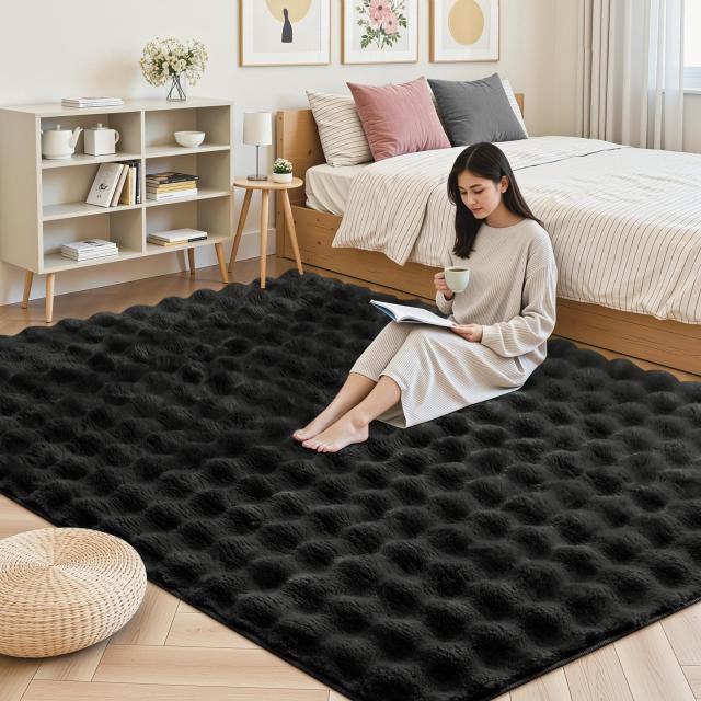 HAOCOO カーペット 約3畳 洗える ラグ 200х250cm ラビットファー調 厚手 シャギー ふわふわ 滑り止め 低反発 オールシーズン適用 北欧風_4