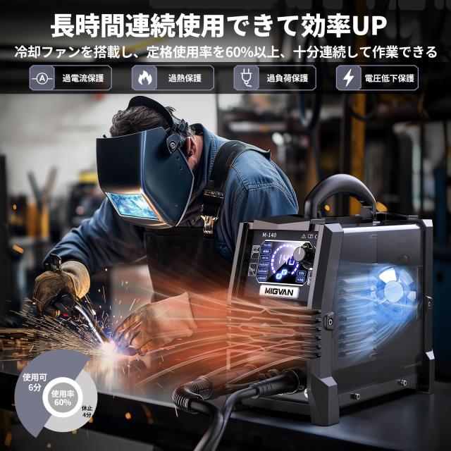 MIGVAN 溶接機 100v ノンガス半自動 140A 使用率60％ 1台3役 家庭用 半自動溶接機 ノンガスMIG アーク Lift TIG 溶接 DIYの溶接初心者向_3